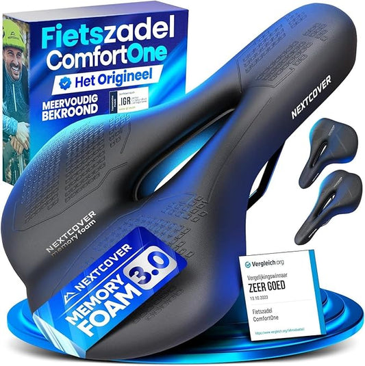 Nextcover ComfortPro Fietszadel - Memory Foam - Waterdicht - Ademend - Zwart