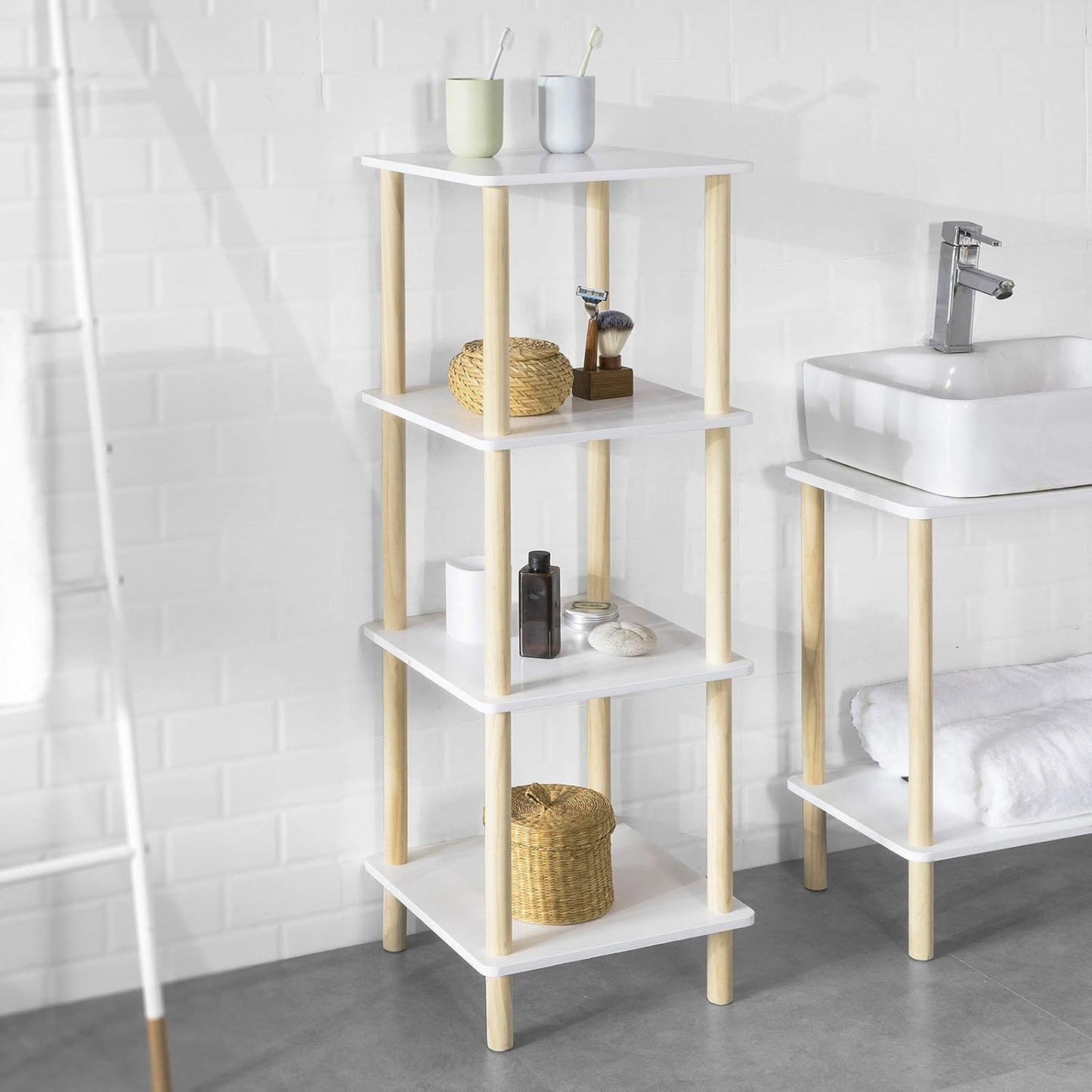 SoBuy Opbergkast - Naturel - Max. 10 kg per plank - 36 x 36 x 106 cm - Wit