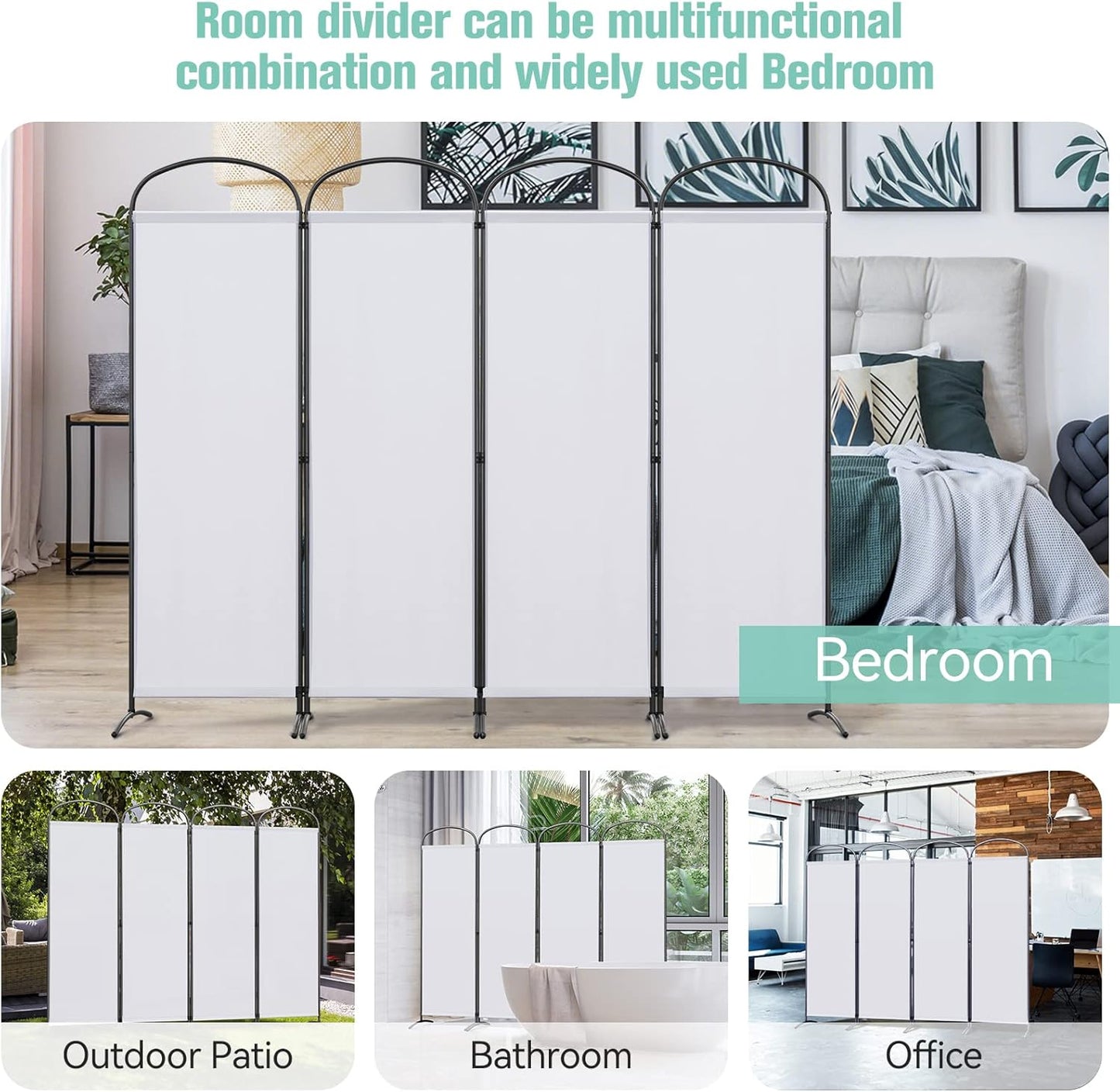 Angel Living Kamerscherm 4 Panelen - 224 x 182 cm - Wit