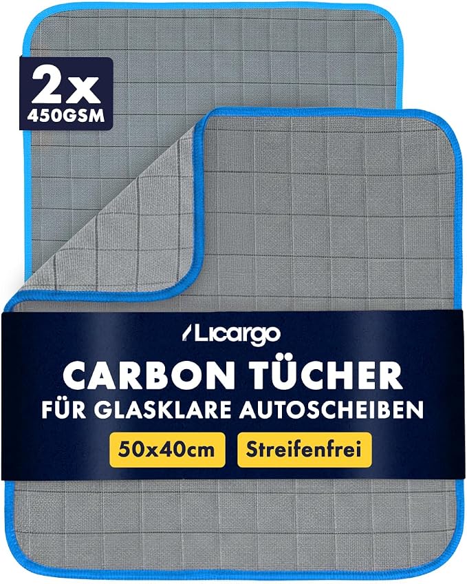 LICARGO Microvezeldoek Koolstofvezeldoek – 450 GSM Dikte Met Geïntegreerde Carbonvezels En Pluisvrije Structuur – Voor Autoruiten En Spiegels En Glas – Grijs Polyamide – 40 x 40 cm