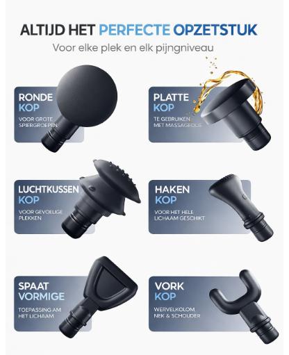 Heldenwerk Massagepistool – 6 opzetstukken, 3200 omw/min, USB-C, spiermassageapparaat – wit
