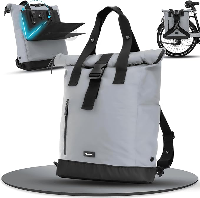 MIVELO - Fietstas Voor Bagagedrager - 22 l Inhoud - Polyester - Reflecterend & Zwart - Met Laptopvak & Schouderband - Voor E-bike & Stadsfiets
