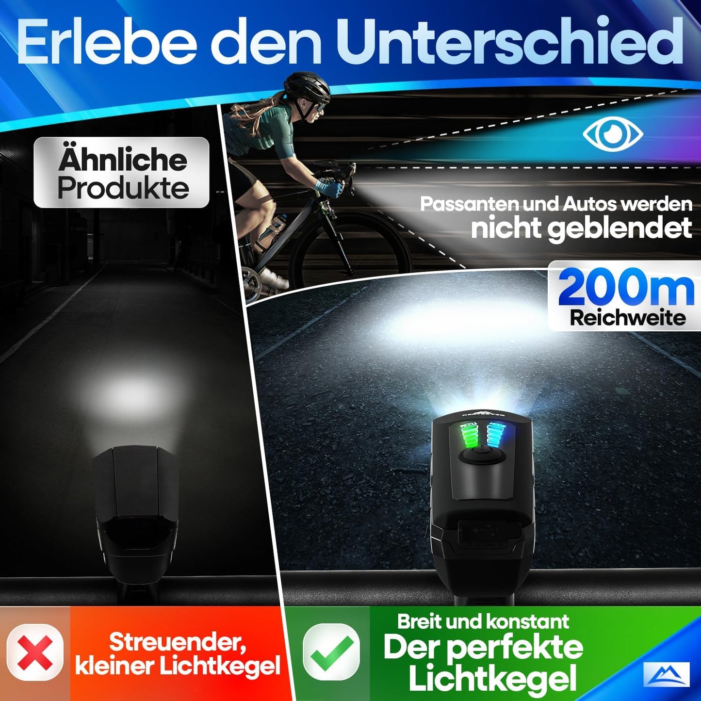NEXTCOVER® fietsverlichtingsset - Met Sensor - 11 uur batterijduur - USB-oplaadbaar - waterdicht - StVZO-goedgekeurd