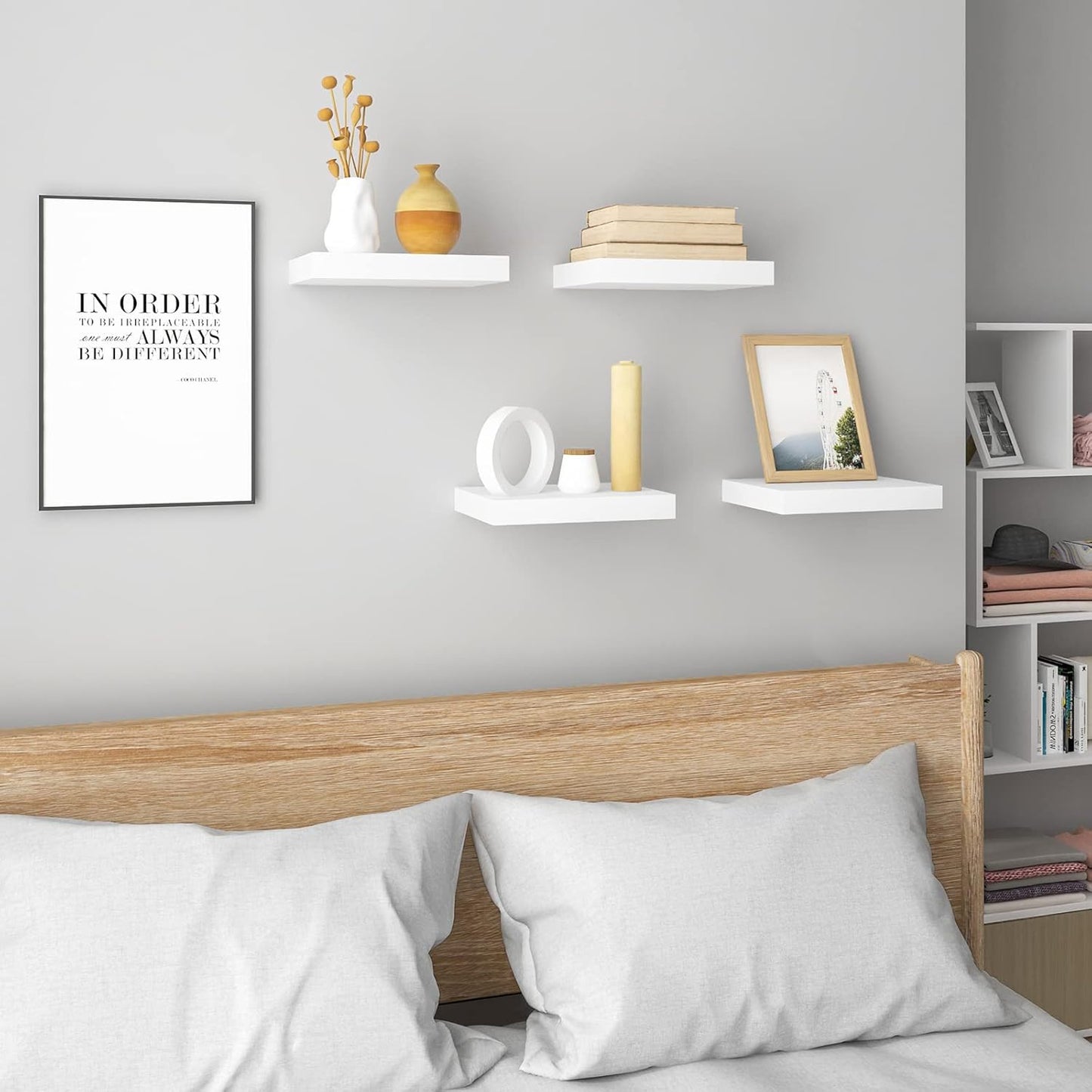 Woltu Set van 4 Zwevende Wandplanken - MDF Hout - Wit - 30 x 23 x 3,8 cm