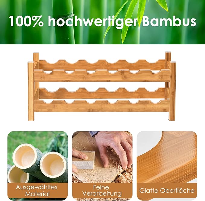 Coast Dubbele wijnrek 12-flessen - Natuurlijk bamboe