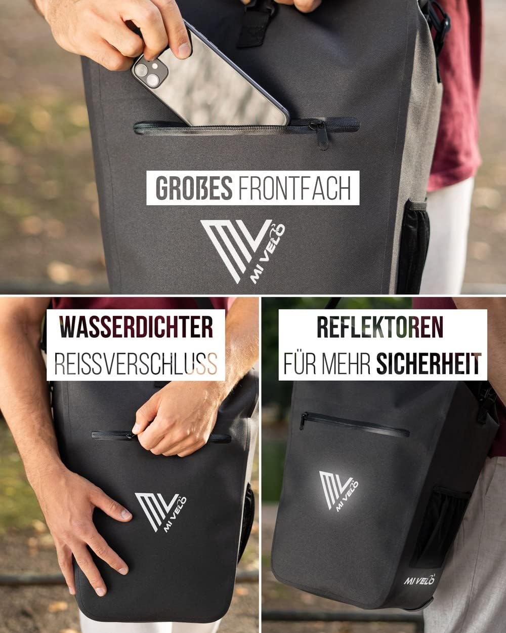 MIVELO Fietstas – Waterdicht – 25L – Met Laptopvak & Schouderriem – Zwart