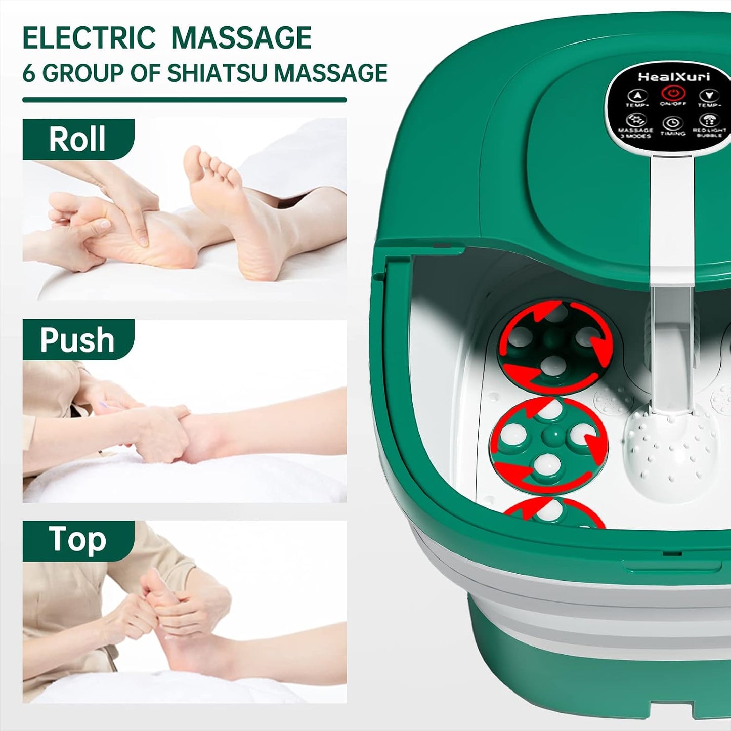 HealXuri Opvouwbaar Voetspa Massagebad met Verwarming, Bubbels & Elektrische Massagerollers - 43,18 x 35,56 x 15,24 cm