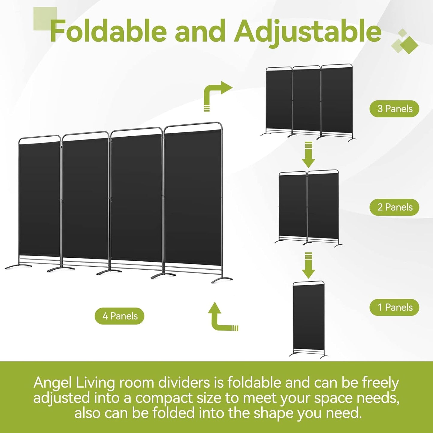 Angel Living Kamerscherm - 4-delig - 324x180 cm - Opvouwbaar - Staal & Polyester - Vrijstaand - Ruimteverdeler & Inkijkbescherming - Zwart