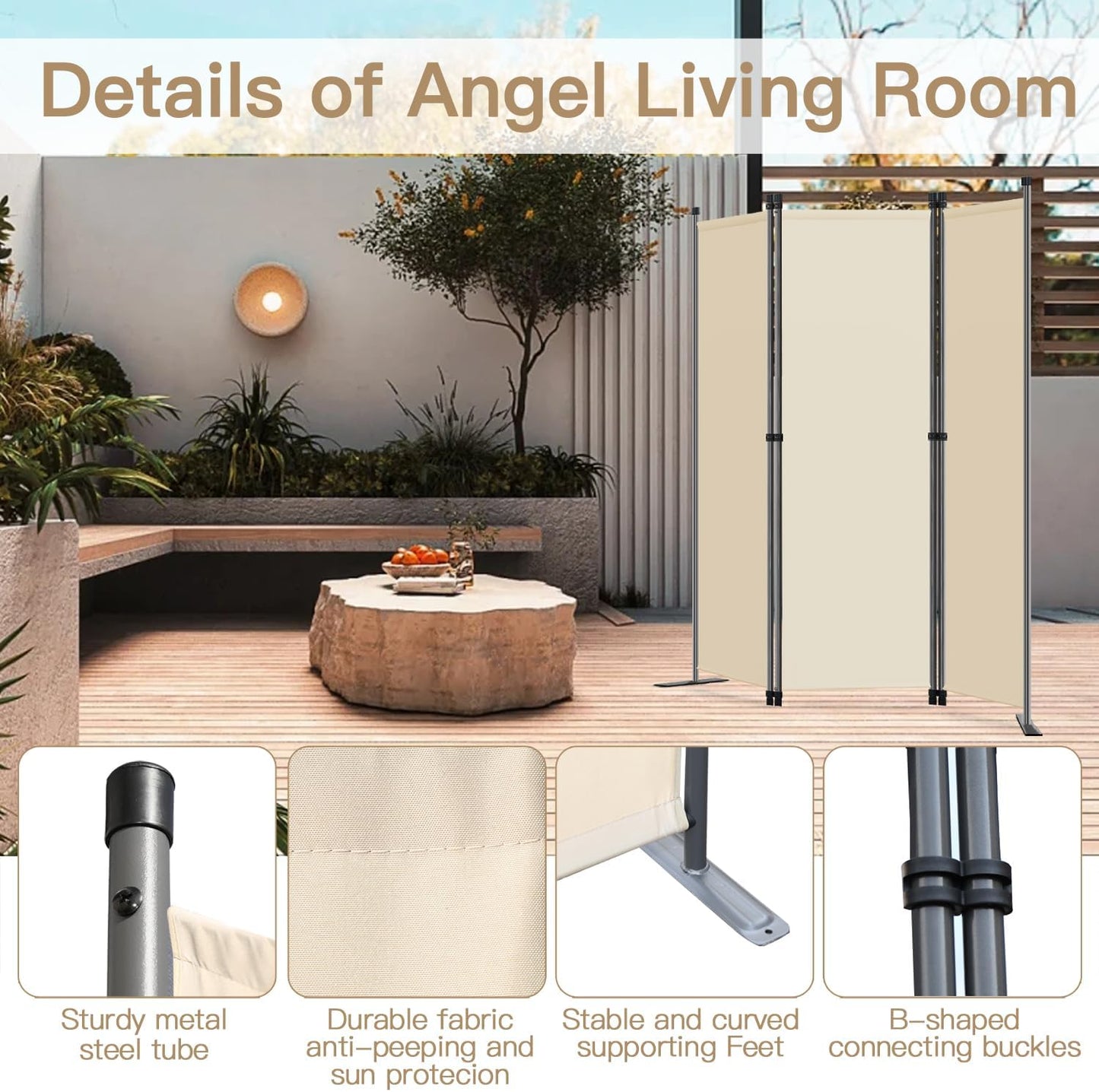 Angel Living Kamerscherm - 3 Panelen - 168 x 165 cm - Beige