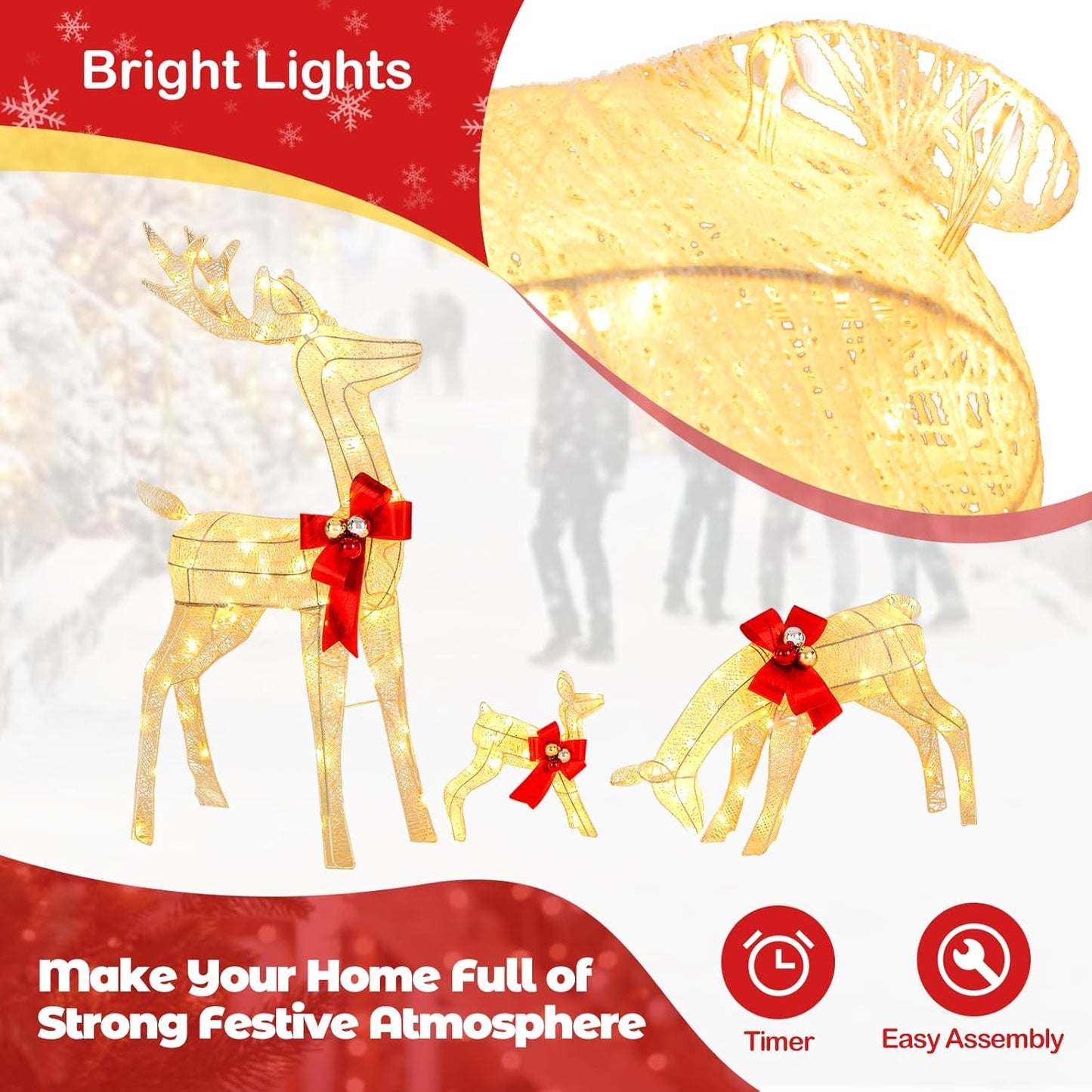 COAST 3-delige LED Rendierfamilie – Verlichte Kerstdecoratie voor Binnen en Buiten – 230 LED Lampjes – Warm Wit – Bok 116 cm – Set in Wit