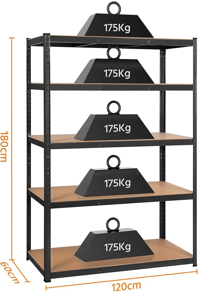 Yaheetech Heavy Duty Opbergrek - 180x120x60 cm - 5 Verstelbare Planken - 875 kg - Zwart