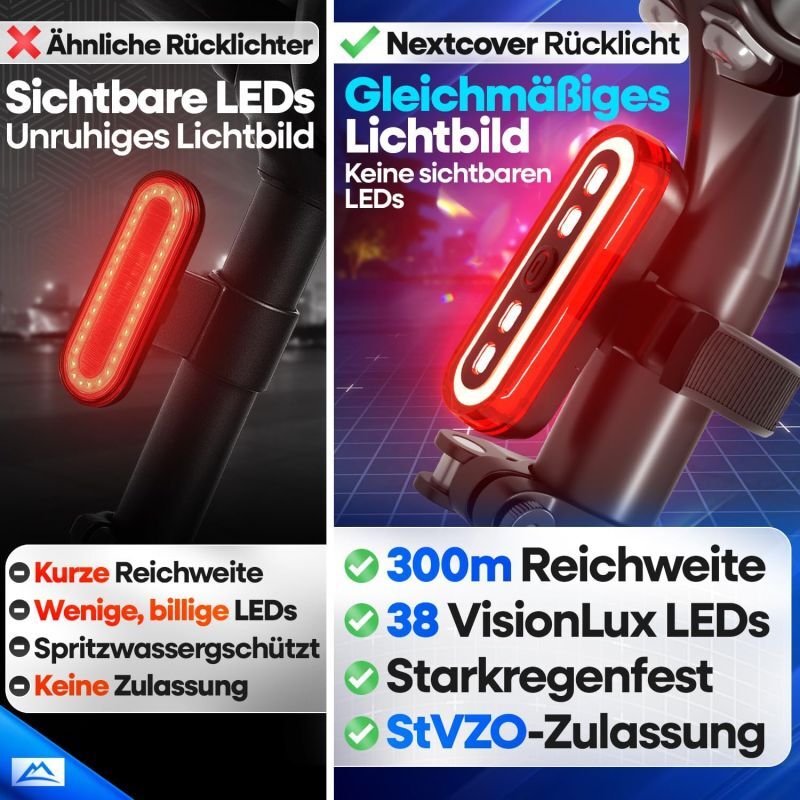 Nextcover Fietsachterlicht - LED - Remlicht - USB - 8U Batterij - Zwart