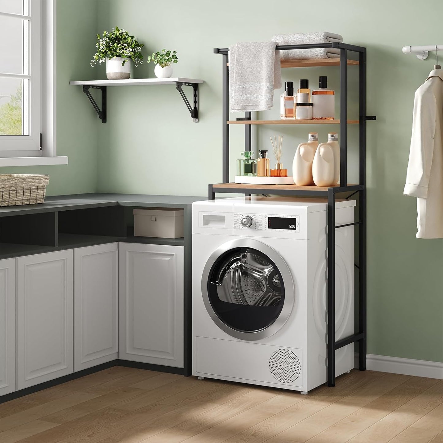 Eugad 3-laags badkamerrek boven toilet of wasmachine - donker eiken/zwart - 67x40x162 cm