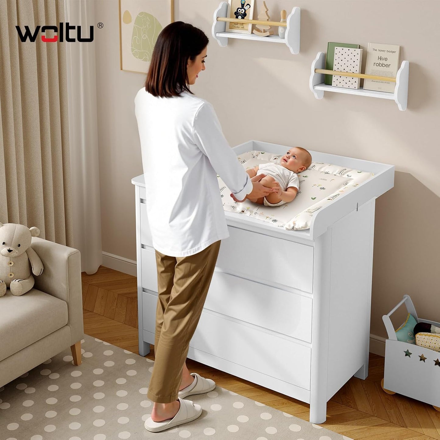Woltu Aankleedplank Wit – 80 x 78,5 cm – Afneembaar Verschoonblad voor Commode (46,5–50 cm Diepte)