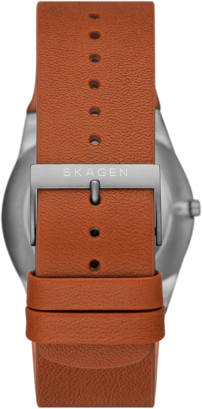 Skagen Melbye Titanium 40 mm - Grijze titanium kast - Blauwe wijzerplaat - Bruine leren band