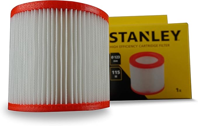 Stanley Hoogrendementspatroonfilter – W52120083 – Voor Vaste Stofzuigers en Nat- en Droogzuigers – Wasbaar en Herbruikbaar – 21 x 20 x 21 cm – Geel