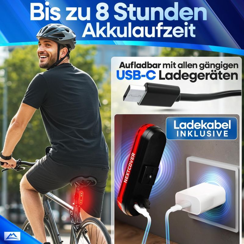 Nextcover Fietsachterlicht - LED - Remlicht - USB - 8U Batterij - Zwart