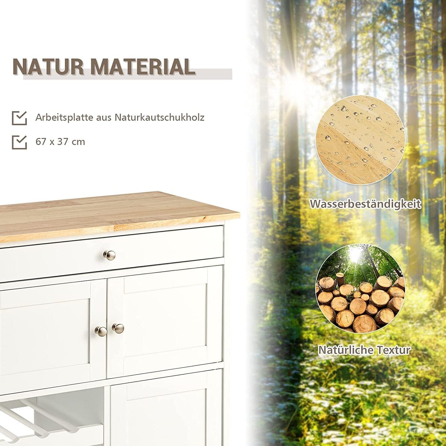 Coast Keukentrolley op wielen - Max. 20 kg - 67 x 37 x 86 cm - Wit