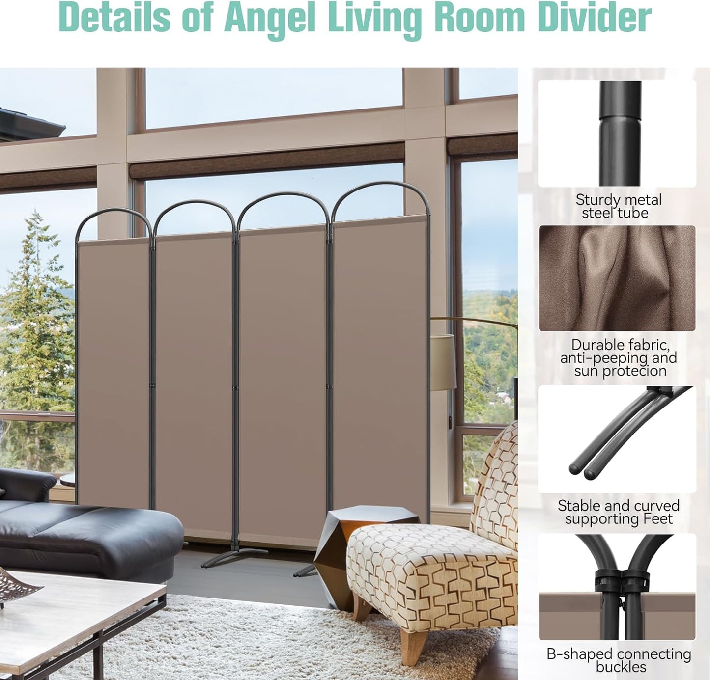 Angel Living Kamerscherm - 4 Panelen - 224 x 182 cm - Bruin