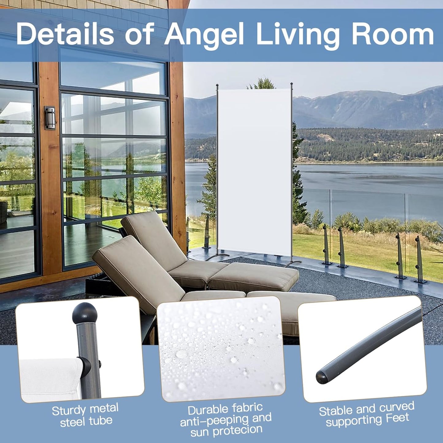 Angel Living Paravent - 1-delig - 80x180 cm - Opvouwbaar - Staal & 160 g/m² Polyester - Ruimteverdeler & Inkijkbescherming - Wit