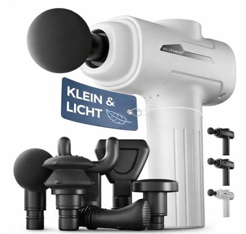 Heldenwerk Massagepistool – 6 opzetstukken, 3200 omw/min, USB-C, spiermassageapparaat – wit