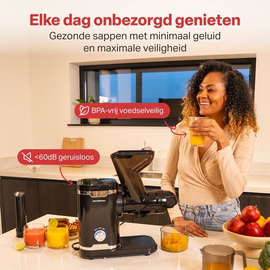 AoraKitchen Slowjuicer - met Omkeerfunctie - Sapcentrifuge - 500 ML - Juicer - voor Groenten en Fruit - Fruitpers - Zwart
