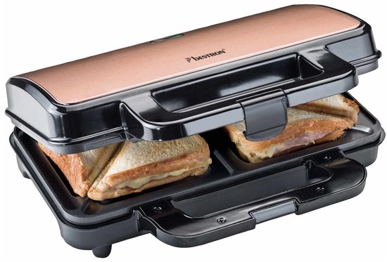 Bestron Tosti apparaat - ASM90XLCO - 900W - Voor 2 tosti's - Anti aanbaklaag - Koper - 5 jaar garantie
