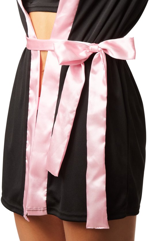 Dressforfun Vrouwenkostuum bokser zwart / roze M - verkleedkleding kostuum halloween verkleden feestkleding carnavalskleding carnaval feestkledij partykleding - 301825