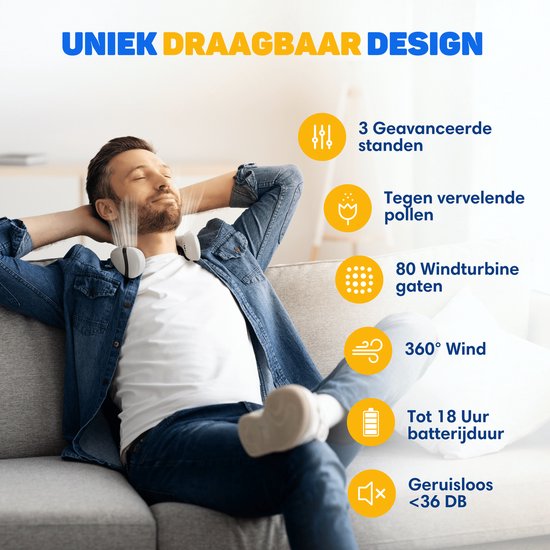 Vulpes Goods® Tech - Nek Ventilator - Draagbare Gezichtsventilator - USB ventilator - Mini Ventilator - Oplaadbaar - 3 standen - PRO Versie