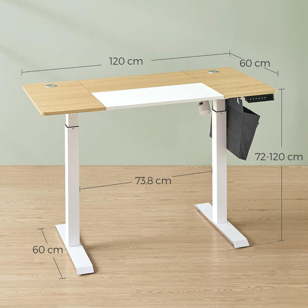 Songmics Elektrisch Verstelbaar Bureau - 120 x 60 cm - Beige/Wit