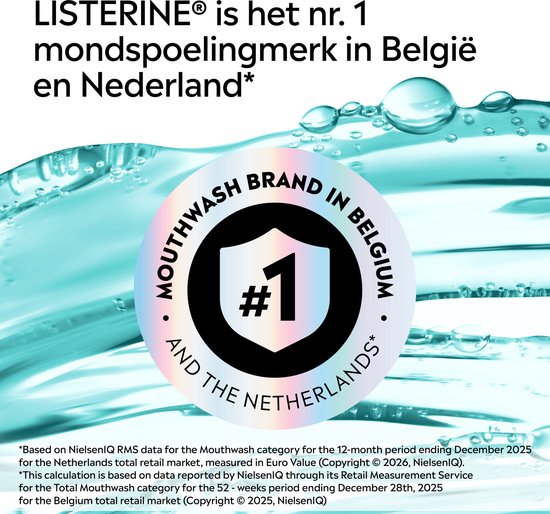 Listerine Cool Mint Mild Mondspoeling, Met Essentiële Oliën, Tegen Slechte Adem en Tandplak, Mild Muntsmaak, 1 L