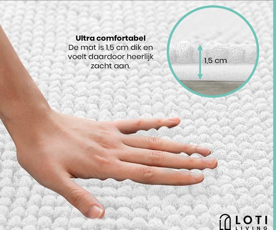 Loti Living Badmat Antislip – Douchemat – Badmat Badkamer – Vloermat - Chenille badmat - Wit - 50x80 cm