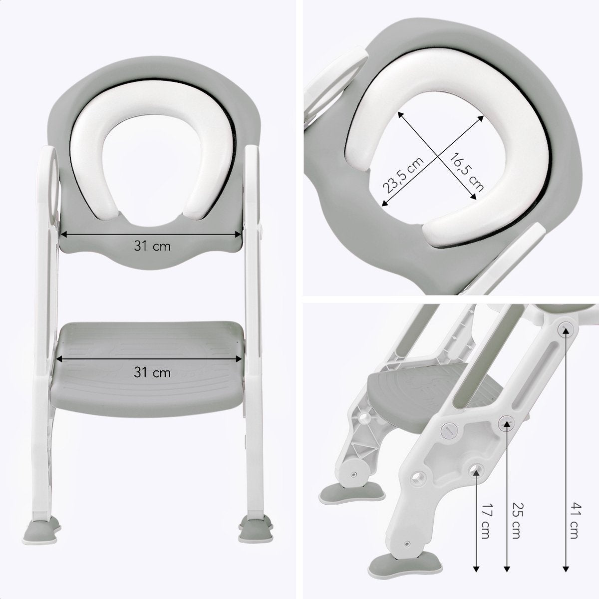 LifeGoods WC Verkleiner met Trapje - Toilettrainer met Opstapje - Potje peuter - 2 tot 7 Jaar - Grijs/Wit