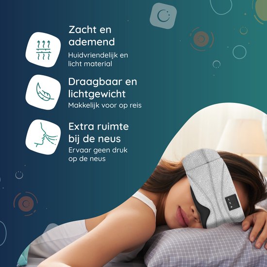 Numsy Slaapmasker met Bluetooth - Batterij vermogen 8 uutjes - 100% Katoen - Lichtgrijs