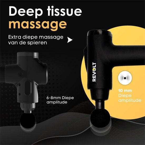 Revolt - Massage Gun - 30 Verschillende Snelheden - 6 Opzetstukken - Luxe Opbergkoffer - Deep Tissue - Voor Spierherstel & Blessures - Hoge Amplitude