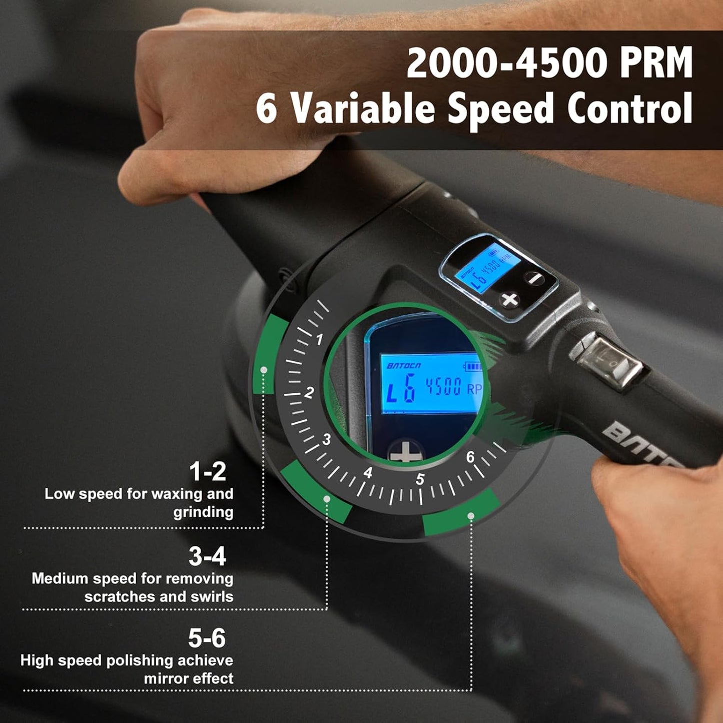 BATOCA S2 Accu Polijstmachine - 2000-4500 RPM - 8 mm Excentrisch - 125 mm - 2 x 5000 mAh Accu