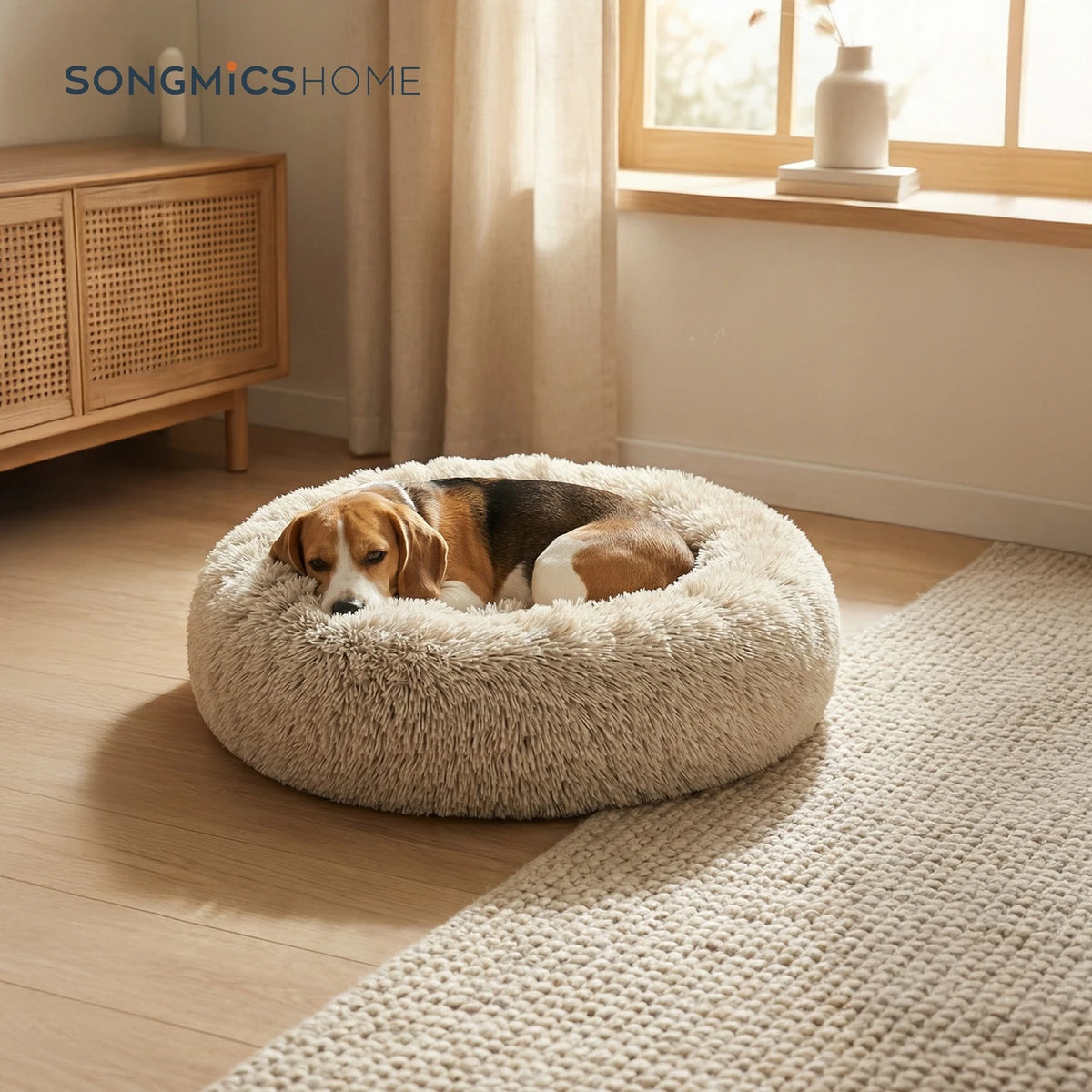 JOYFURNOS Donut Hondenmand met Uitneembaar Wasbaar Kussen - Zachte Pluche Bank - 70 cm - Kaki