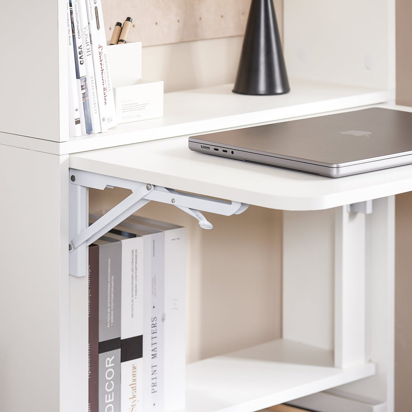 SoBuy FWT92-H-W Inklapbare Schrijftafel en Computertafel met 5 Planken - 64 x 145 x 58 cm - Wit