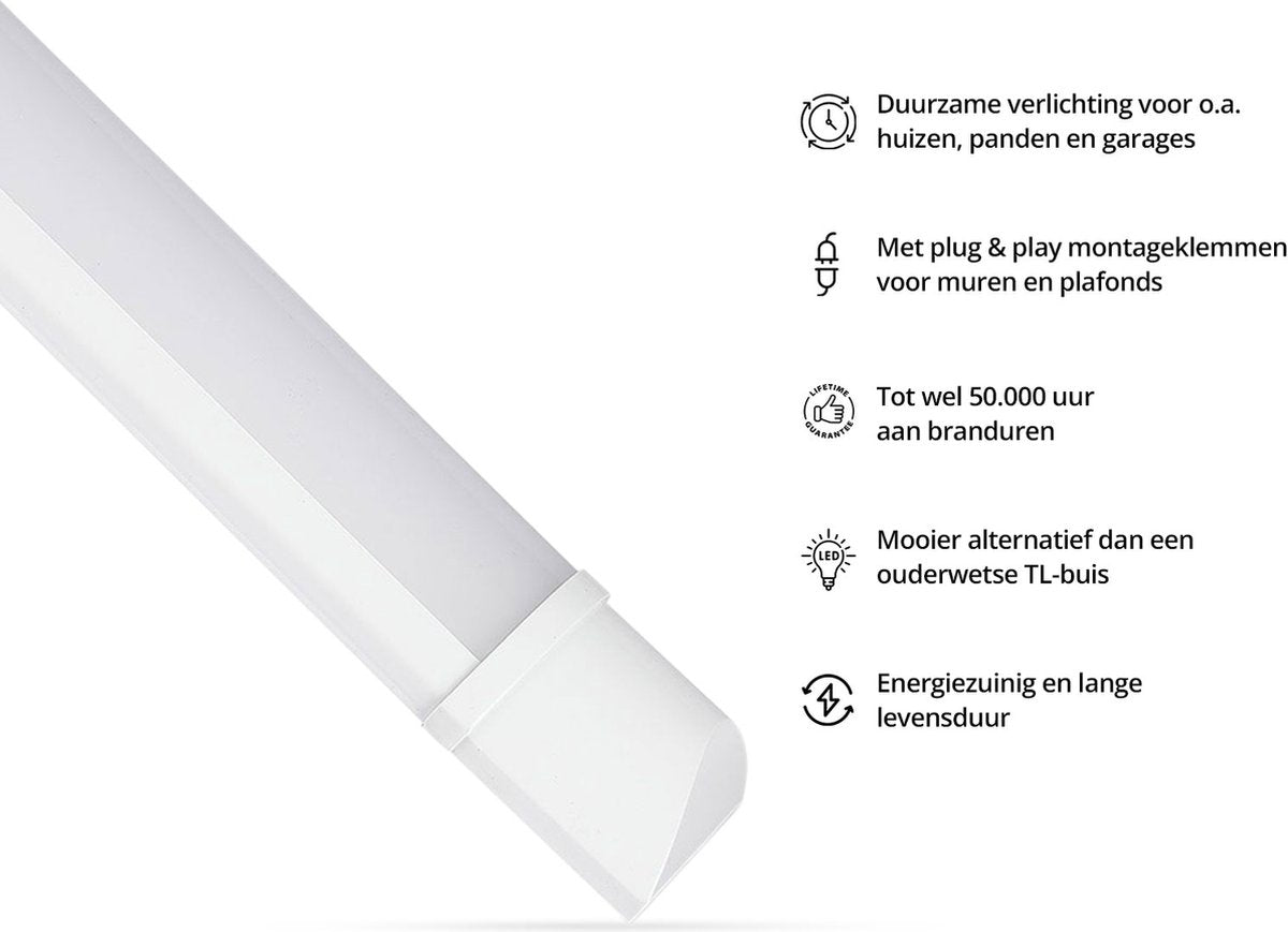 FlinQ LED Batten 6500K - TL-Balk - 120 cm - Duurzaam - 50000 branduren - 40W - Alternatieve TL-buis