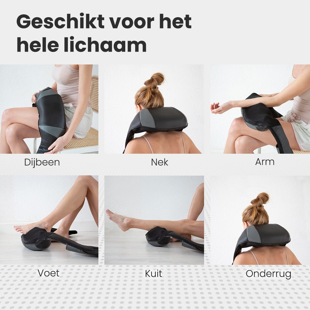 Auronic Shiatsu Massagekussen - Elektrisch Nekmassage Apparaat - Infrarood - Inclusief Draagtas - Zwart/Grijs