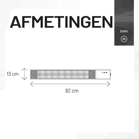 Sunred - Dark lijn - Zwart - Wand model - Terrasverwarmer – Carbon rosé goud technologie - 2500 W – ECO - 3 standen - Afstand bestuurbaar - Elektrische heater