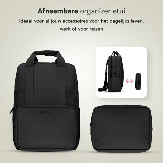 ONYX Rugzak 20L met Laptopvak - Afneembare Organizer etui - Dames en Heren - Laptoptas - Schooltas - Rugtas - Zwart