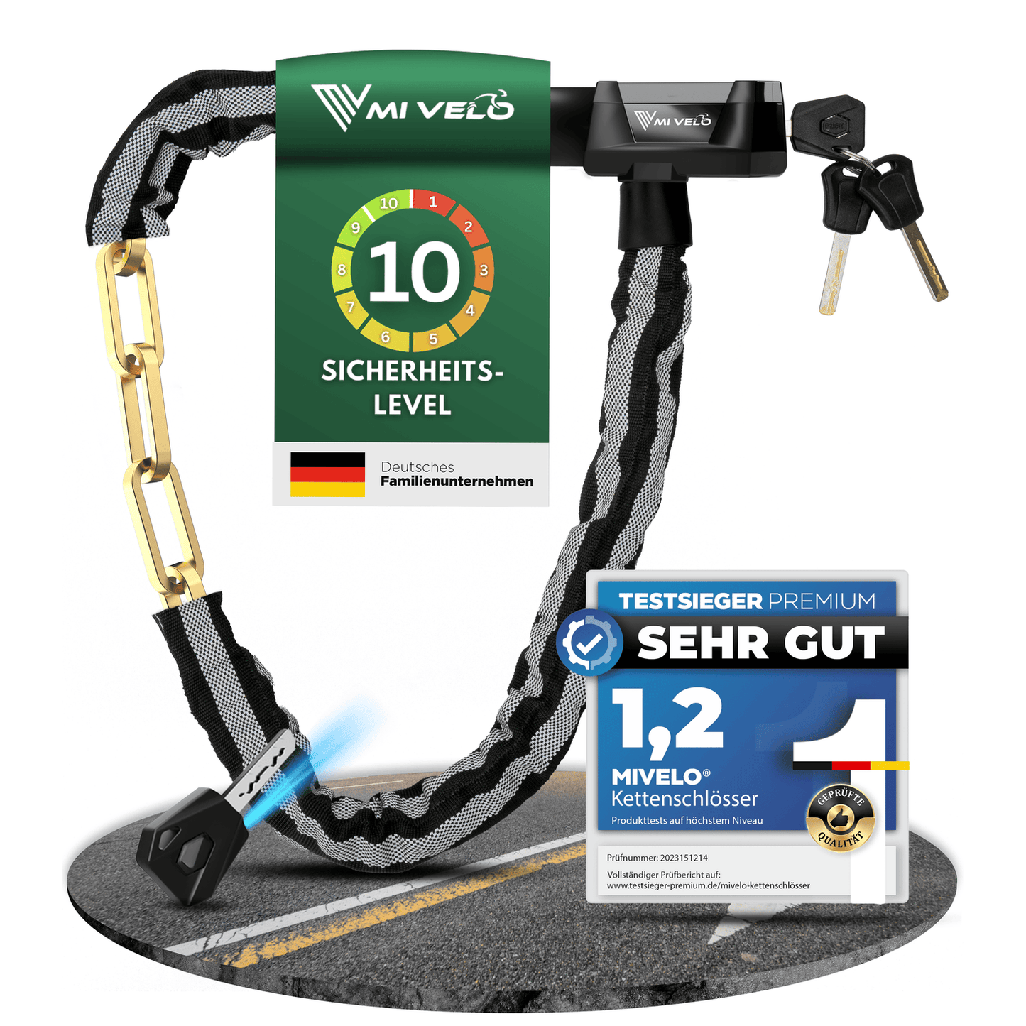 MIVELO Kettingslot voor Fietsen - Met Sleutelslot en LED - 100 CM - RVS
