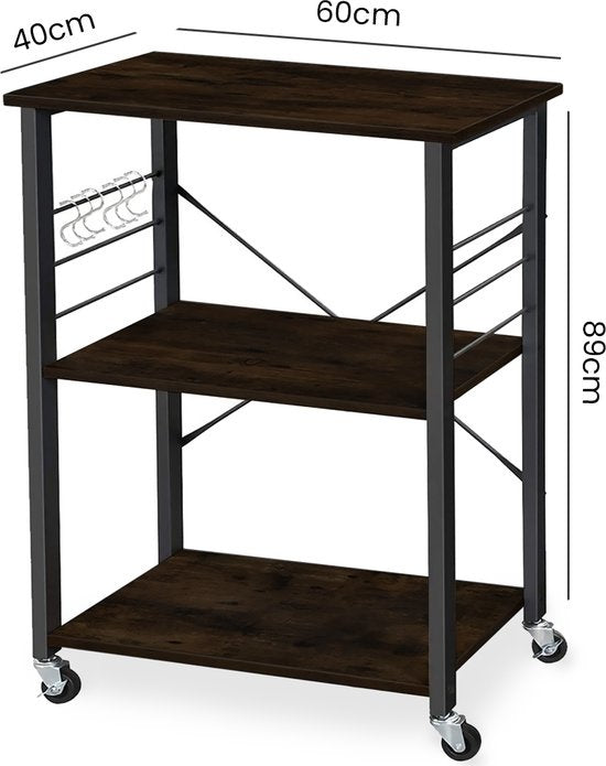 Goliving Keukentrolley – Keukenkast – Keukenrek – Serveerwagen – Keuken Organizer – Modern – 60 x 40 x 89 cm – Zwart