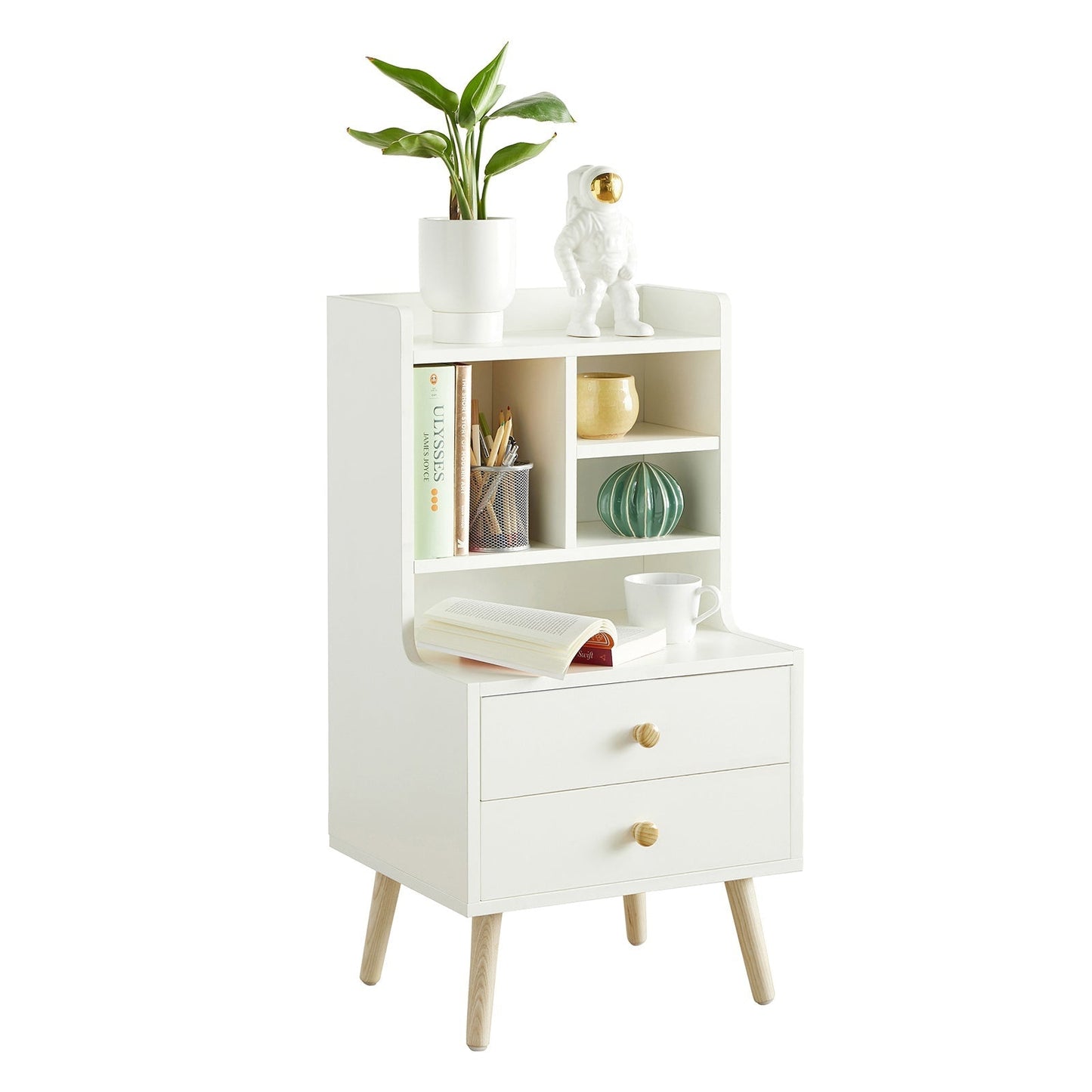 SoBuy Nachtkastje - Bijzetkastje - 2 uitschuifbare lades - Max. 30KG - 43 x 36 x 81 cm - Wit