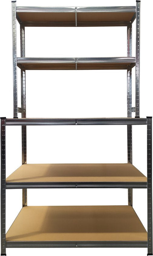 BRASQ Robuuste Werkbank RVS - Werktafel met 5 MDF-Planken - 120x60x180cm - Draagkracht Max. 550 KG