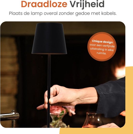 Goliving Chroma Tafellamp Oplaadbaar – Draadloos en Dimbaar – Touch Lamp – Nachtlamp Slaapkamer & Woonkamer – RGBW – 37,5 cm – Zwart
