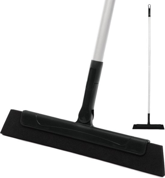 CLEANLY Vloertrekker met Steel 130 cm - Vloerwisser Badkamer en Trekker Douche - Douchewisser - Watertrekker - Breedte 34 cm - Zwart, Grijs