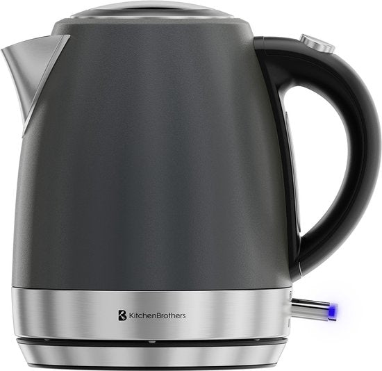 KitchenBrothers Waterkoker - Elektrisch - 1 Liter - Klein Camping Formaat - Reiswaterkoker met Kalkfilter - Titanium Grijs/RVS