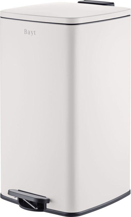 Bayt Prullenbak - Prullenbak 60 Liter - Pedaalemmer 60 Liter - Vuilnisbak 60 Liter - Afvalbak - RVS - Crème wit